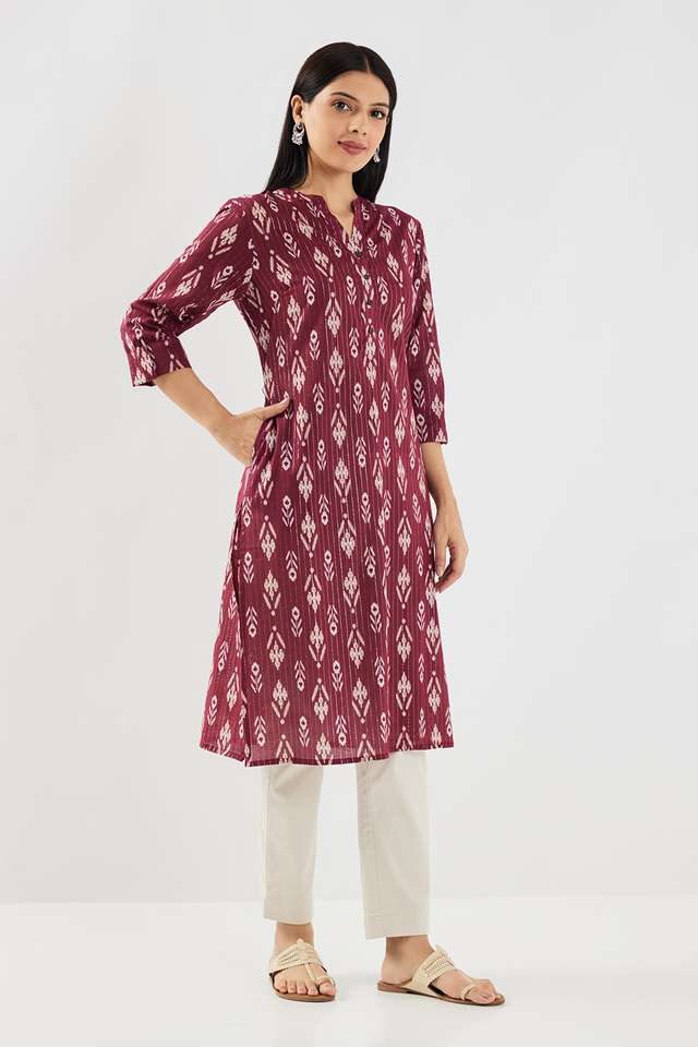 Printed-Cotton-V-Neck-Women-s-Casual-Wear-Kurta
