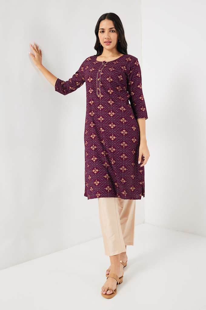 Printed-Rayon-Round-Neck-Women-s-Casual-Wear-Kurta