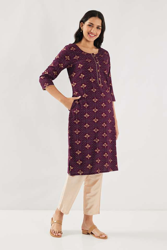 Printed-Rayon-Round-Neck-Women-s-Casual-Wear-Kurta