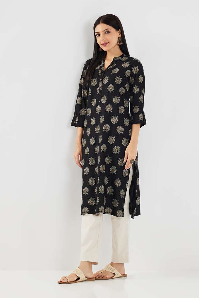 Printed-Rayon-V-Neck-Women-s-Casual-Wear-Kurta