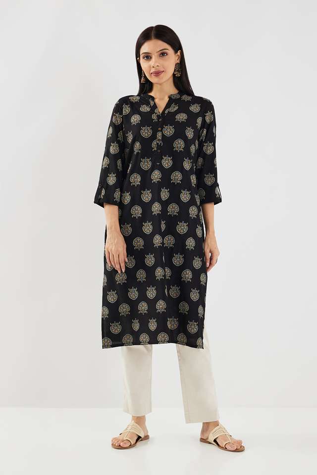 Printed-Rayon-V-Neck-Women-s-Casual-Wear-Kurta