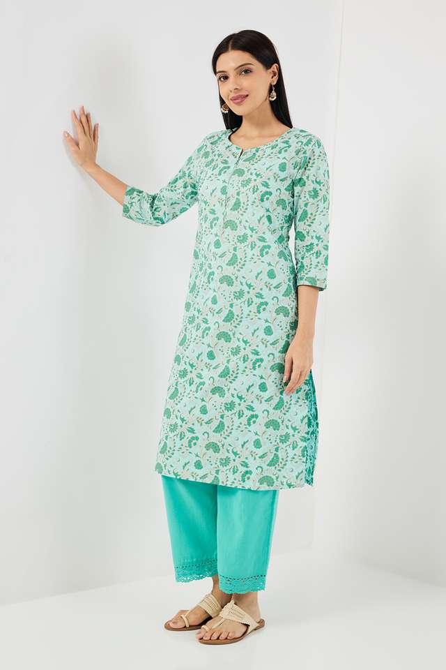 Printed-Cotton-V-Neck-Women-s-Casual-Wear-Kurta