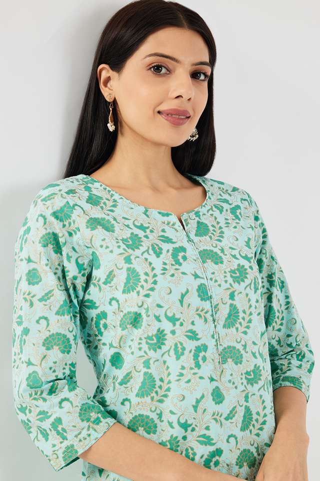 Printed-Cotton-V-Neck-Women-s-Casual-Wear-Kurta