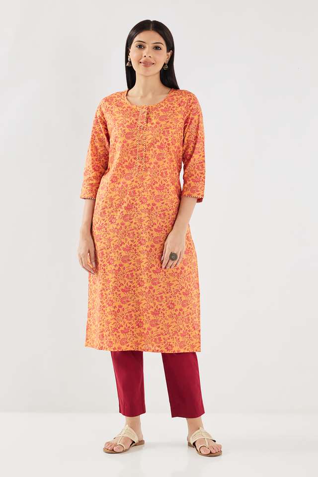 Printed-Cotton-Round-Neck-Women-s-Casual-Wear-Kurta