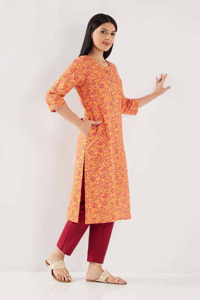 Printed-Cotton-Round-Neck-Women-s-Casual-Wear-Kurta
