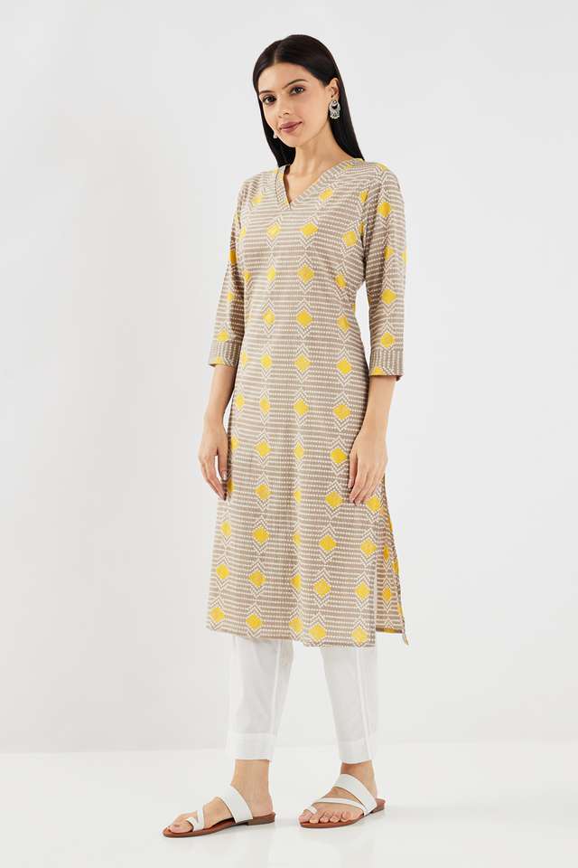 Printed-Cotton-V-Neck-Women-s-Casual-Wear-Kurta