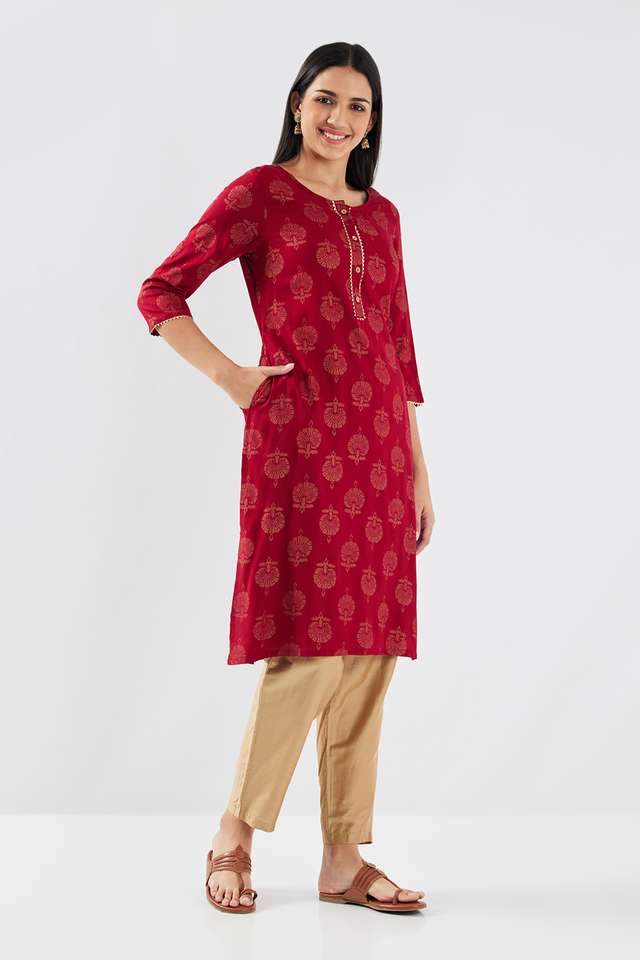 Printed-Rayon-Collared-Women-Fusion-Wear-Kurta