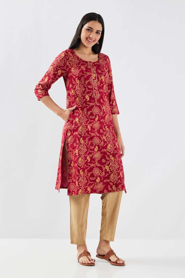 Printed-Rayon-Round-Neck-Women-s-Casual-Wear-Kurta