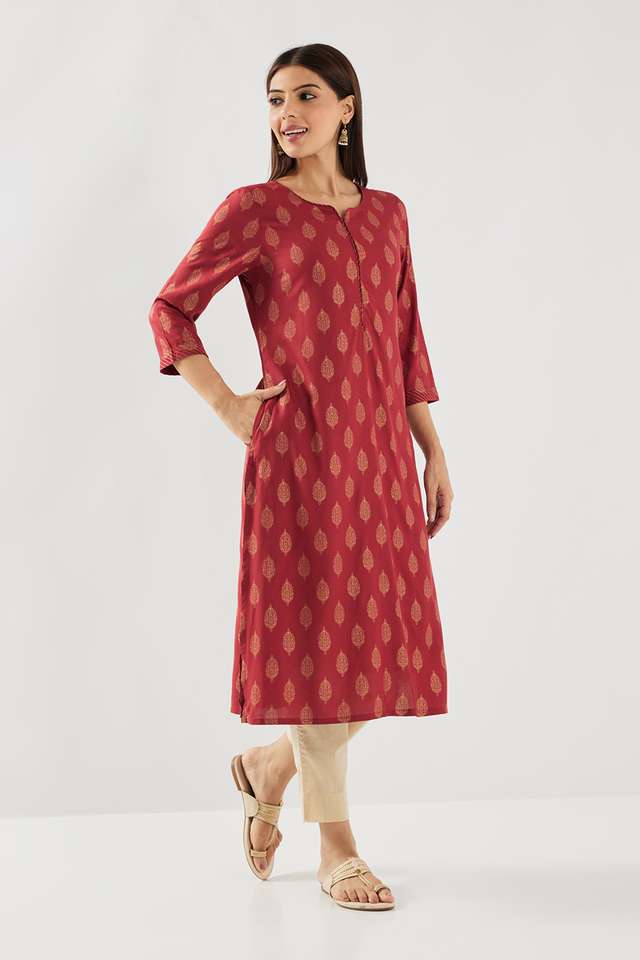 Printed-Rayon-V-Neck-Women-s-Casual-Wear-Kurta