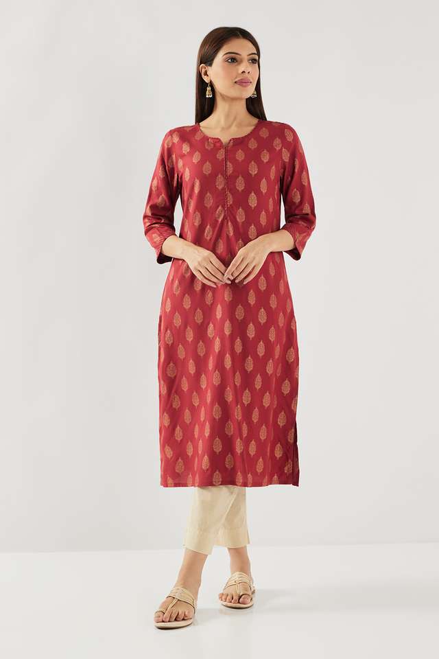 Printed-Rayon-V-Neck-Women-s-Casual-Wear-Kurta