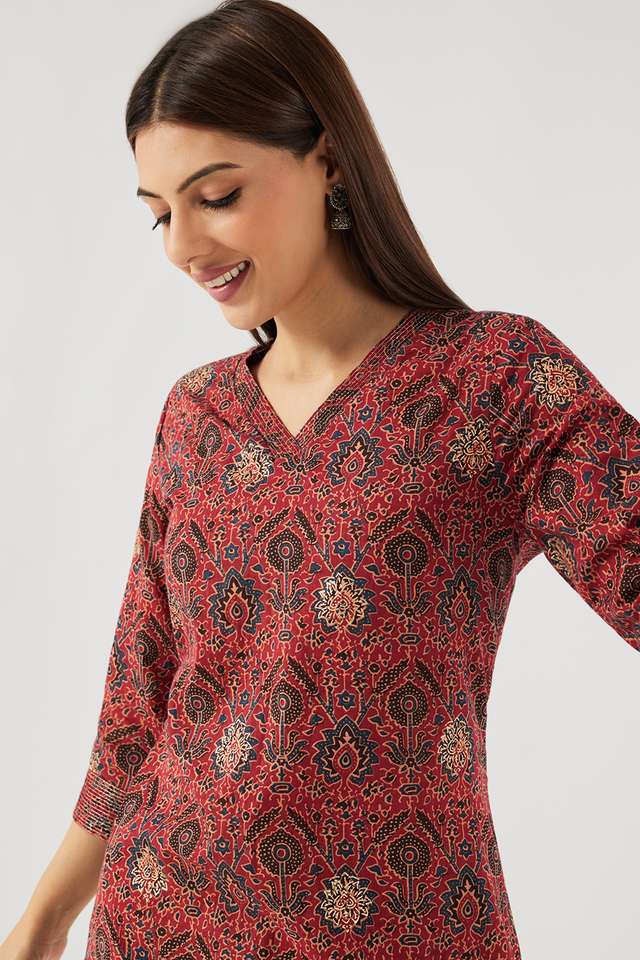 Printed-Cotton-V-Neck-Women-s-Casual-Wear-Kurta