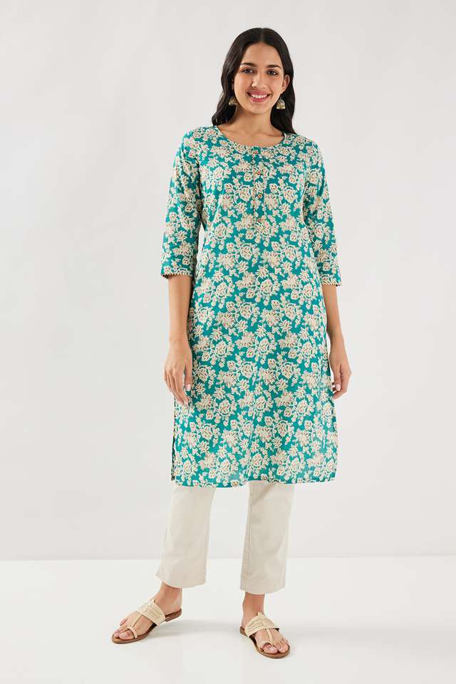 Printed-Cotton-Round-Neck-Women-s-Casual-Wear-Kurta