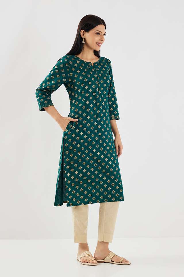 Printed-Rayon-V-Neck-Women-s-Casual-Wear-Kurta