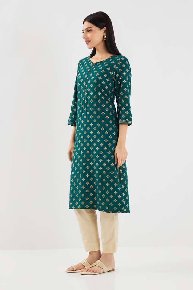 Printed-Rayon-V-Neck-Women-s-Casual-Wear-Kurta