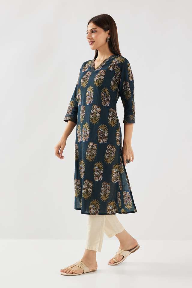 Printed-Cotton-V-Neck-Women-s-Casual-Wear-Kurta