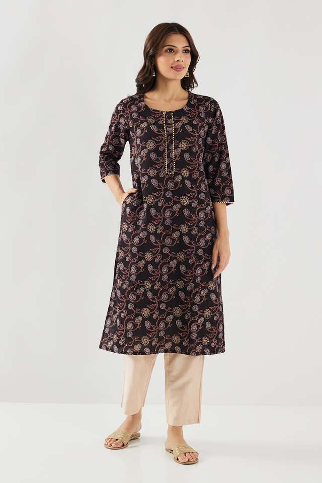 Printed-Cotton-Round-Neck-Women-s-Casual-Wear-Kurta