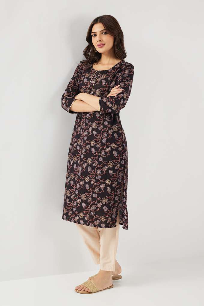 Printed-Cotton-Round-Neck-Women-s-Casual-Wear-Kurta