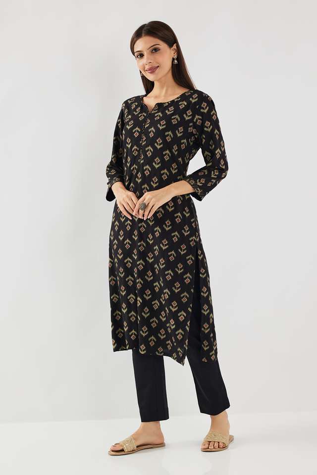 Printed-Rayon-V-Neck-Women-s-Casual-Wear-Kurta
