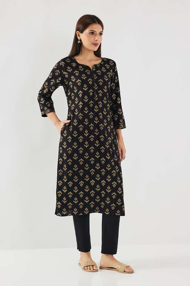 Printed-Rayon-V-Neck-Women-s-Casual-Wear-Kurta