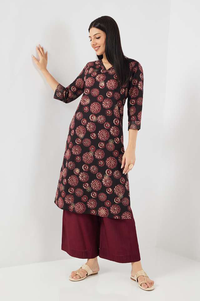 Printed-Cotton-V-Neck-Women-s-Casual-Wear-Kurta