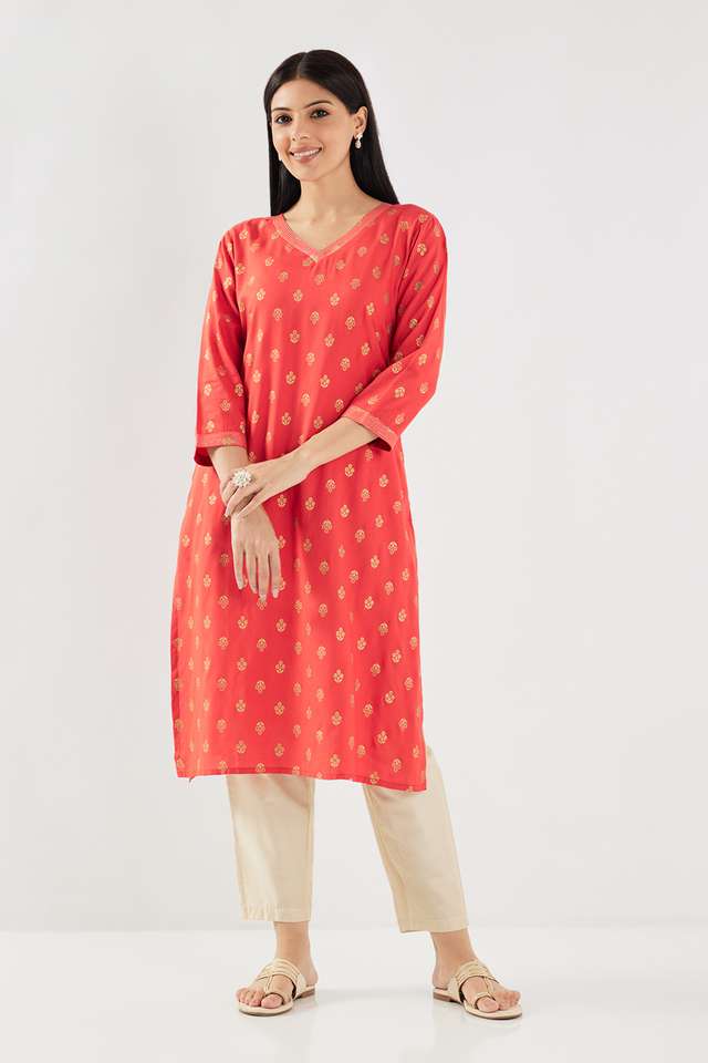 Printed-Rayon-V-Neck-Women-s-Casual-Wear-Kurta