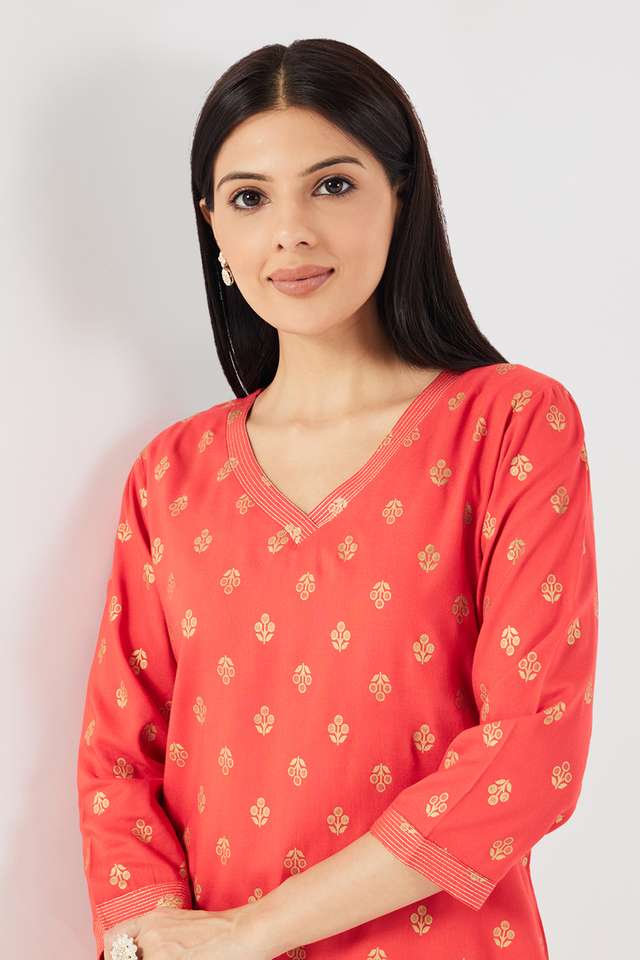 Printed-Rayon-V-Neck-Women-s-Casual-Wear-Kurta