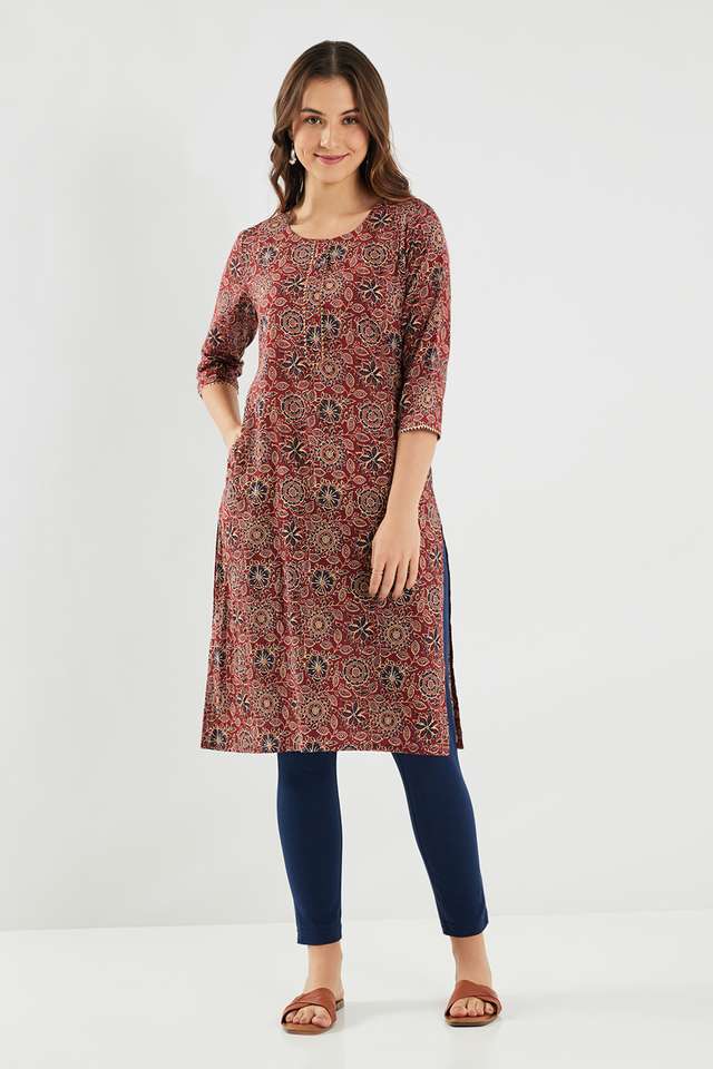Printed-Cotton-Round-Neck-Women-s-Casual-Wear-Kurta