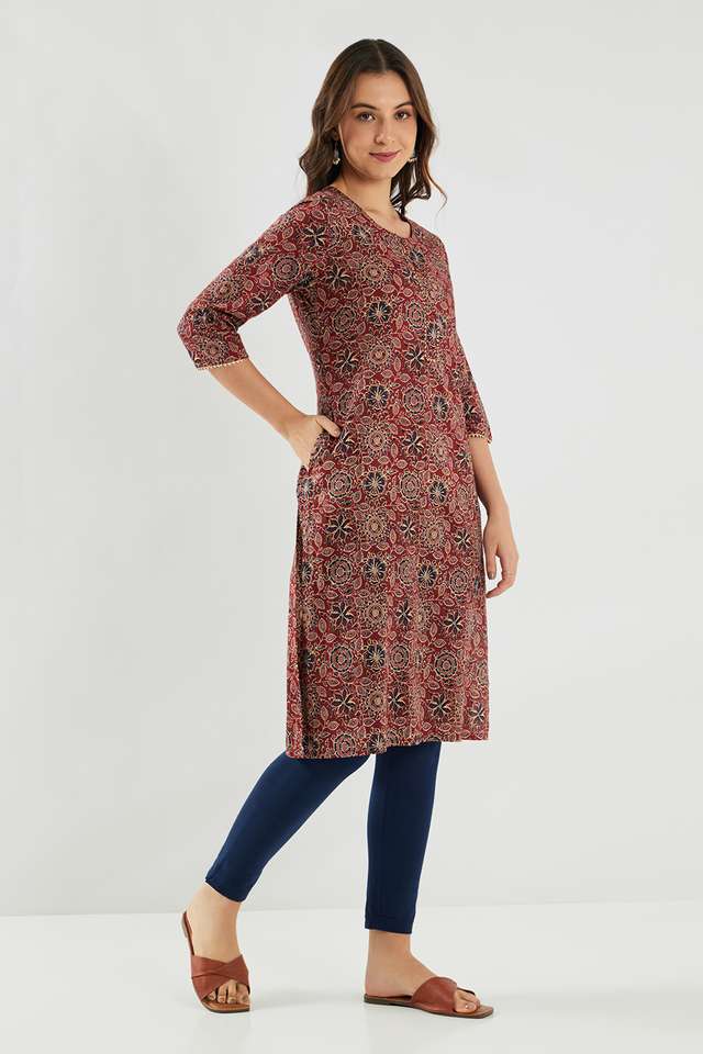 Printed-Cotton-Round-Neck-Women-s-Casual-Wear-Kurta