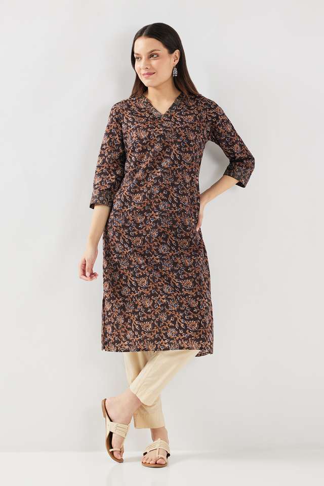 Printed-Cotton-V-Neck-Women-s-Casual-Wear-Kurta