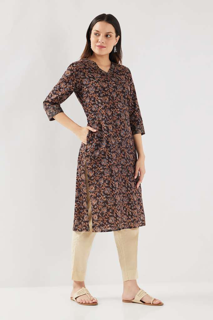 Printed-Cotton-V-Neck-Women-s-Casual-Wear-Kurta