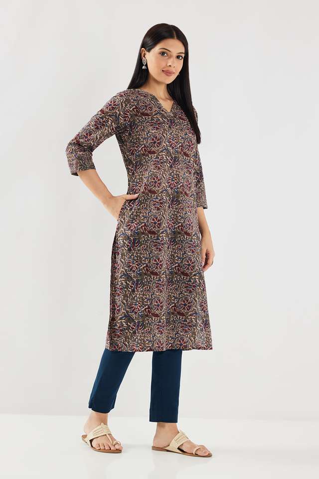 Printed-Cotton-V-Neck-Women-s-Casual-Wear-Kurta