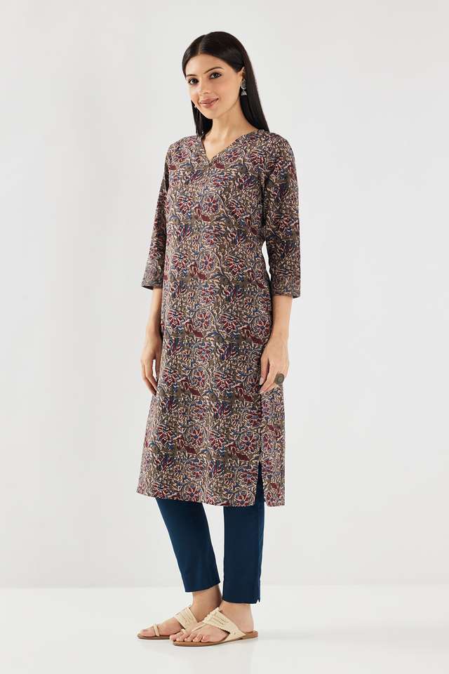 Printed-Cotton-V-Neck-Women-s-Casual-Wear-Kurta