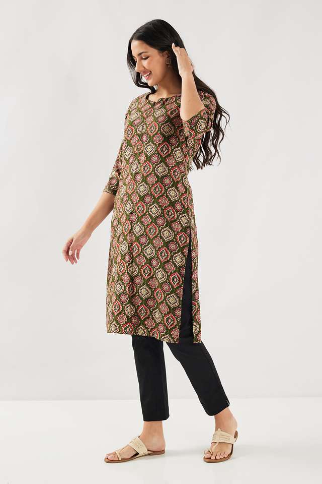 Printed-Rayon-V-Neck-Women-s-Casual-Wear-Kurta