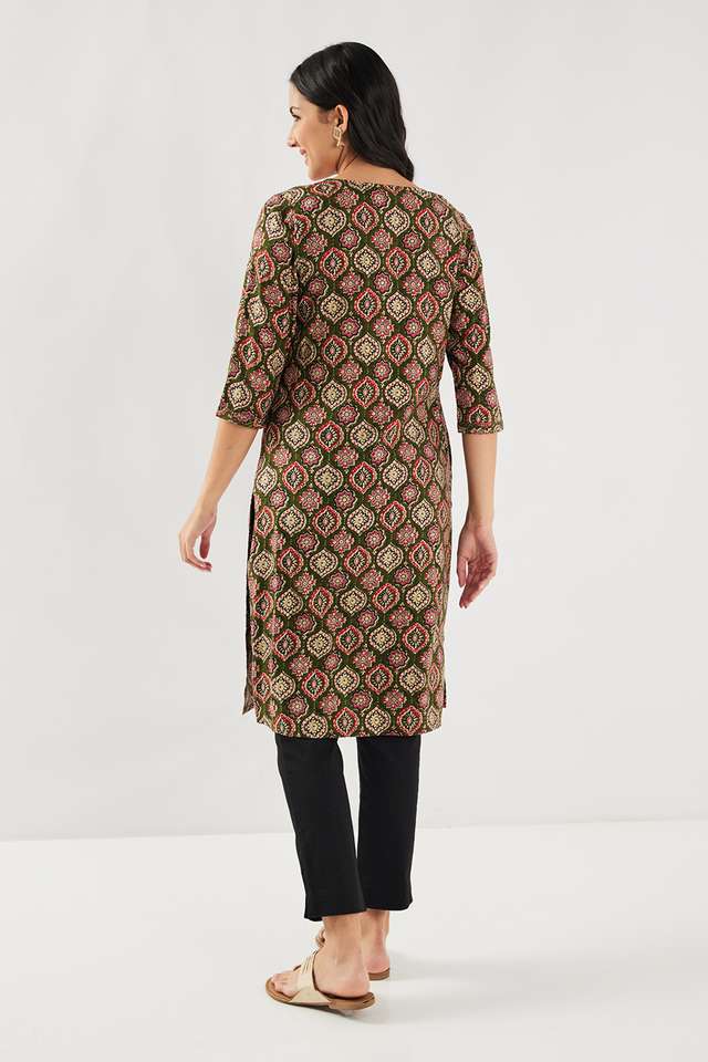 Printed-Rayon-V-Neck-Women-s-Casual-Wear-Kurta