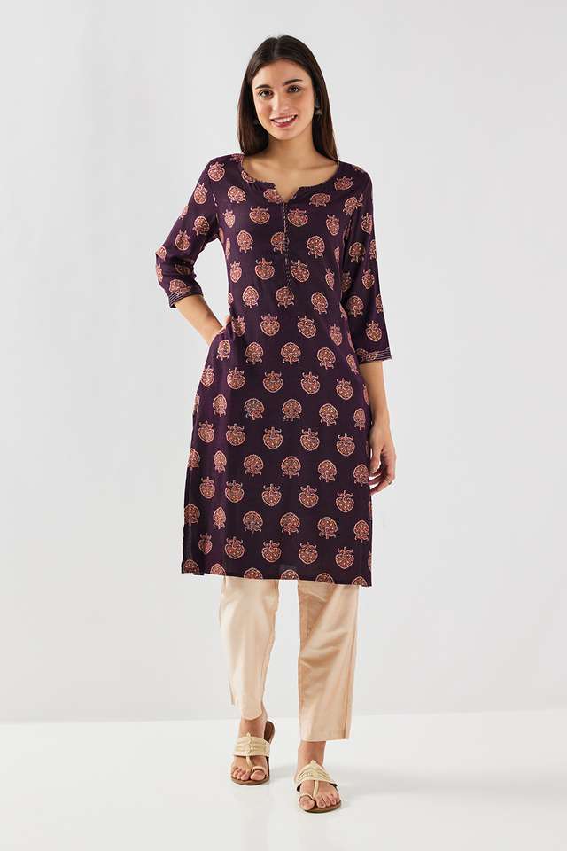 Printed-Blended-Fabric-V-Neck-Women-s-Casual-Wear-Kurta