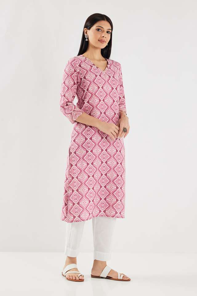 Printed-Rayon-V-Neck-Women-s-Casual-Wear-Kurta