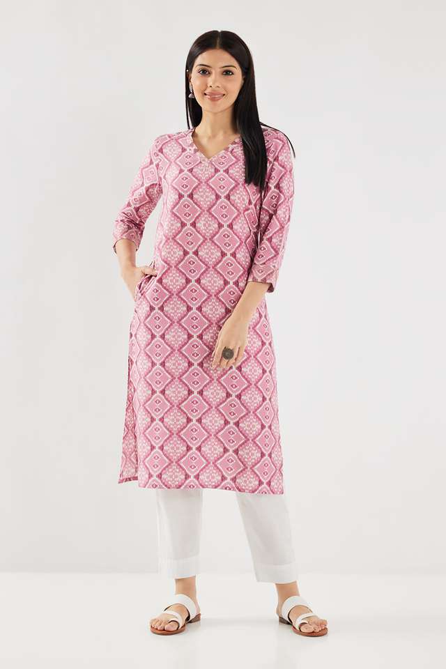 Printed-Rayon-V-Neck-Women-s-Casual-Wear-Kurta