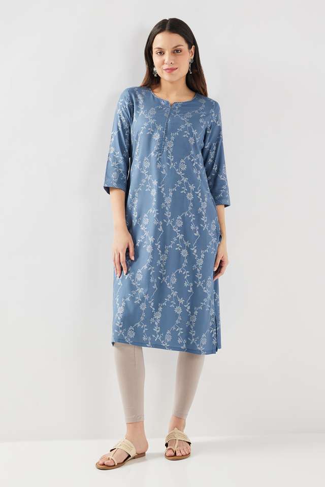 Printed-Rayon-V-Neck-Women-s-Casual-Wear-Kurta