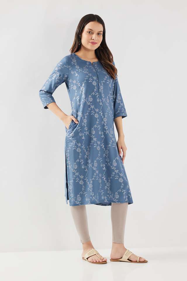 Printed-Rayon-V-Neck-Women-s-Casual-Wear-Kurta