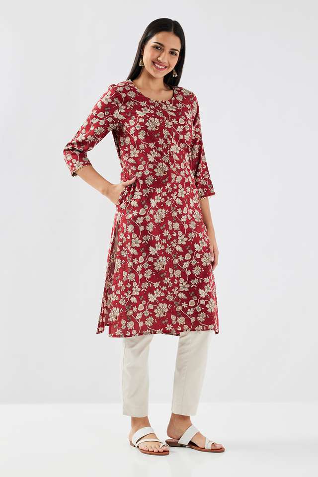 Printed-Rayon-Round-Neck-Women-s-Casual-Wear-Kurta