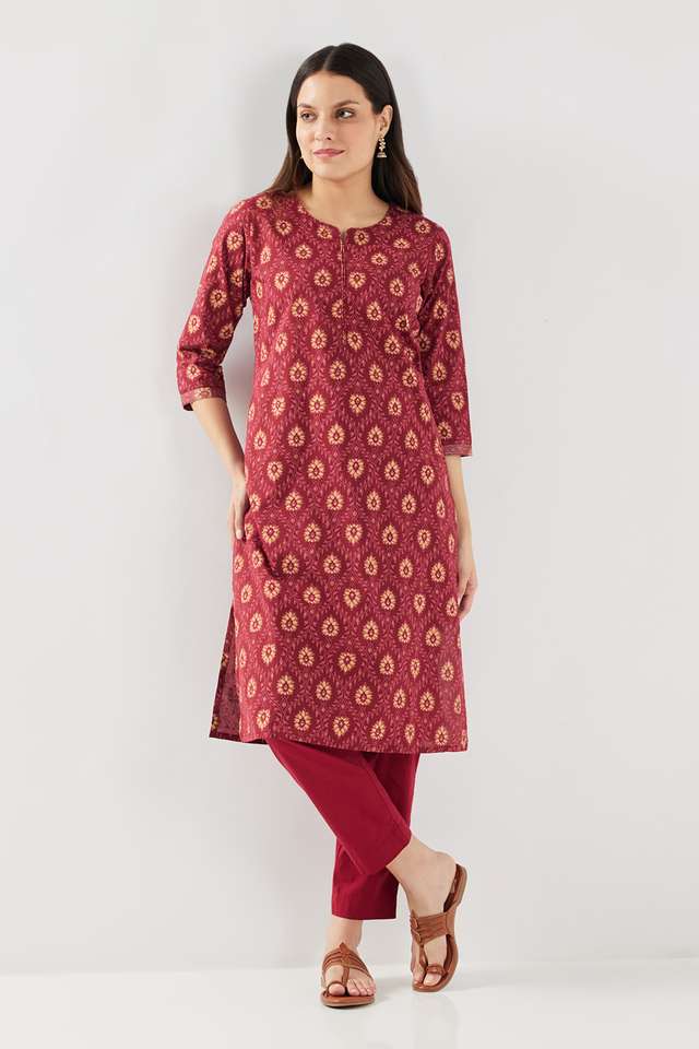 Printed-Cotton-V-Neck-Women-s-Casual-Wear-Kurta