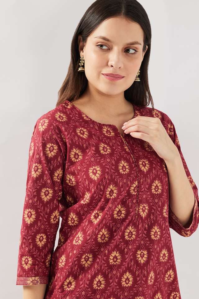 Printed-Cotton-V-Neck-Women-s-Casual-Wear-Kurta