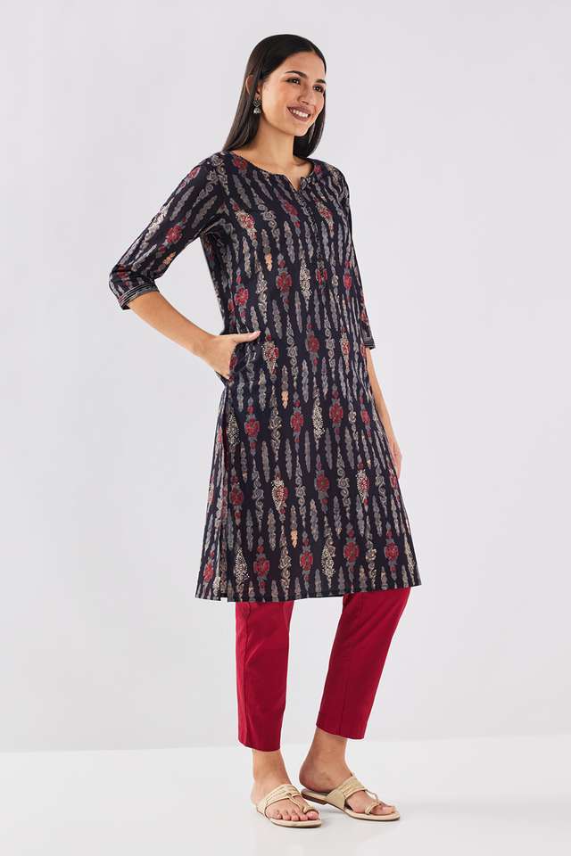 Printed-Cotton-V-Neck-Women-s-Casual-Wear-Kurta
