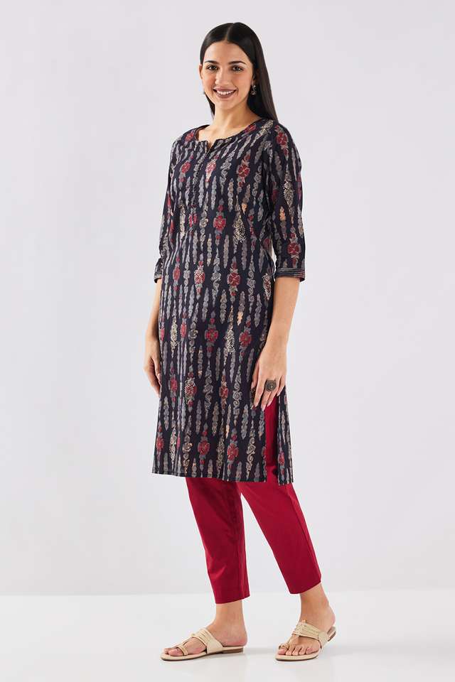 Printed-Cotton-V-Neck-Women-s-Casual-Wear-Kurta