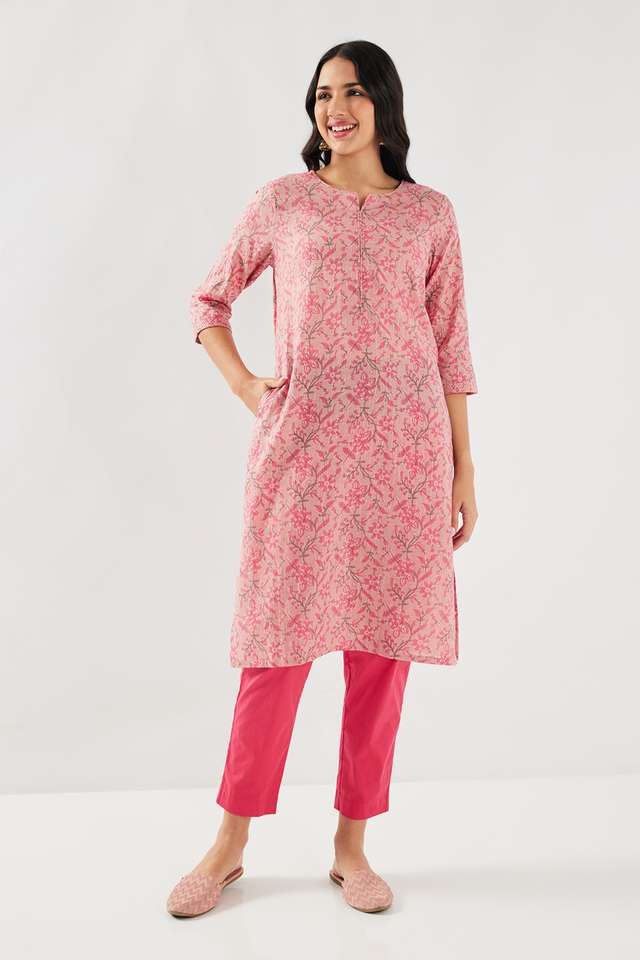 Printed-Cotton-V-Neck-Women-s-Casual-Wear-Kurta