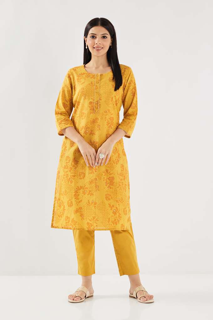 Printed-Cotton-Round-Neck-Women-s-Casual-Wear-Kurta