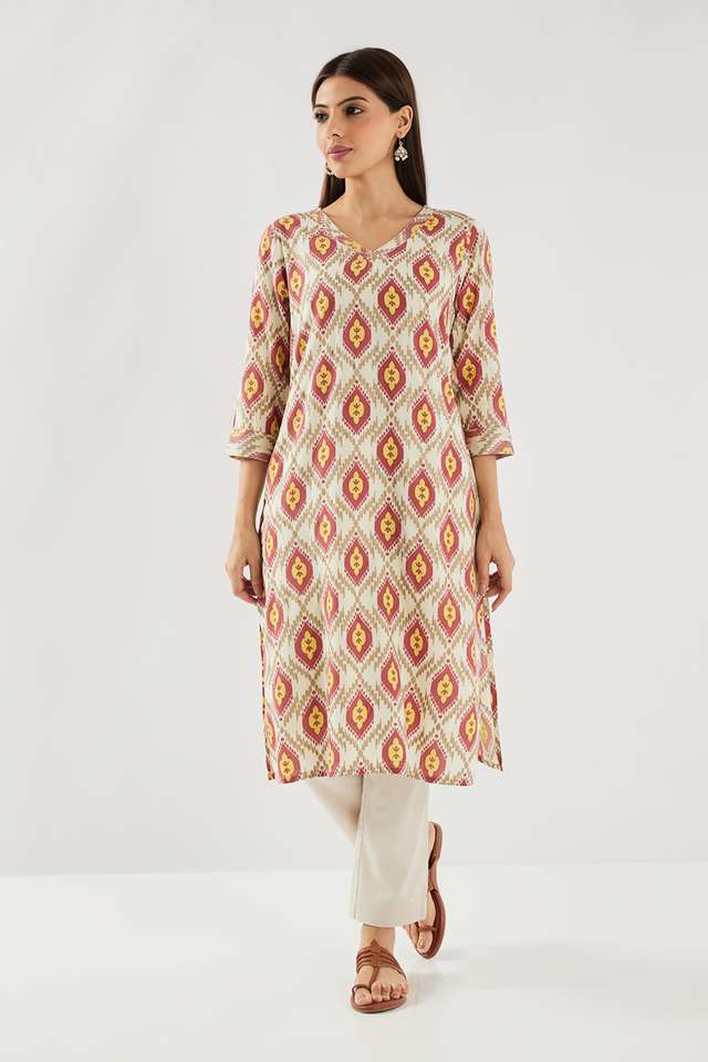 Printed-Rayon-V-Neck-Women-s-Casual-Wear-Kurta