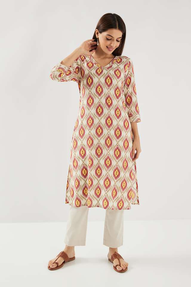 Printed-Rayon-V-Neck-Women-s-Casual-Wear-Kurta