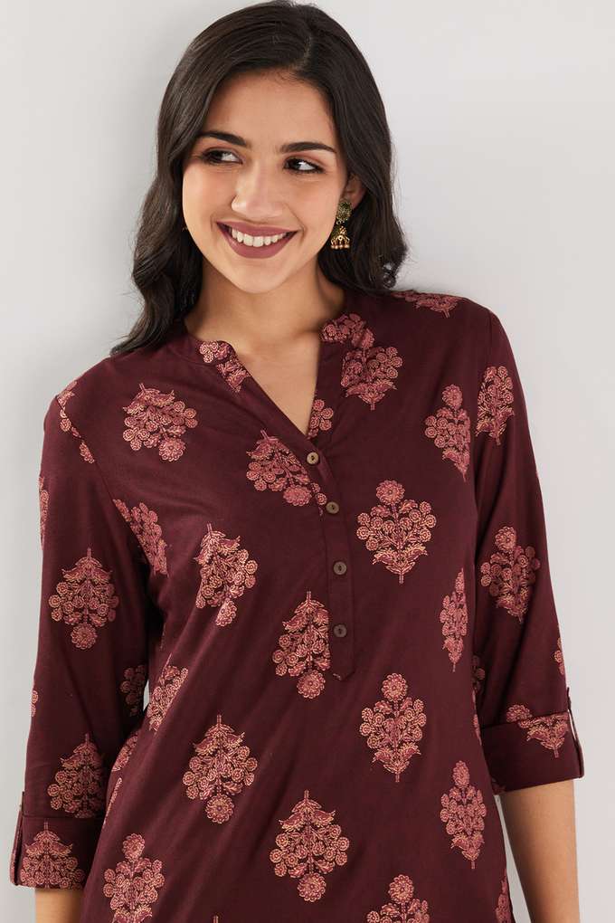 Printed-Rayon-Collared-Women-s-Casual-Wear-Kurta
