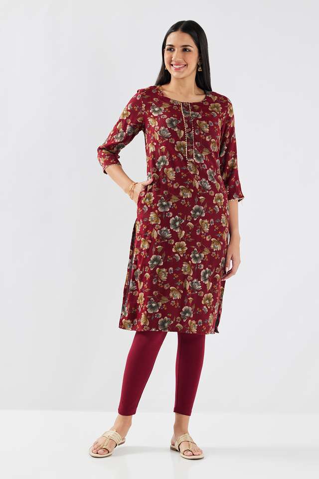 Printed-Blended-Fabric-Round-Neck-Women-s-Casual-Wear-Kurta